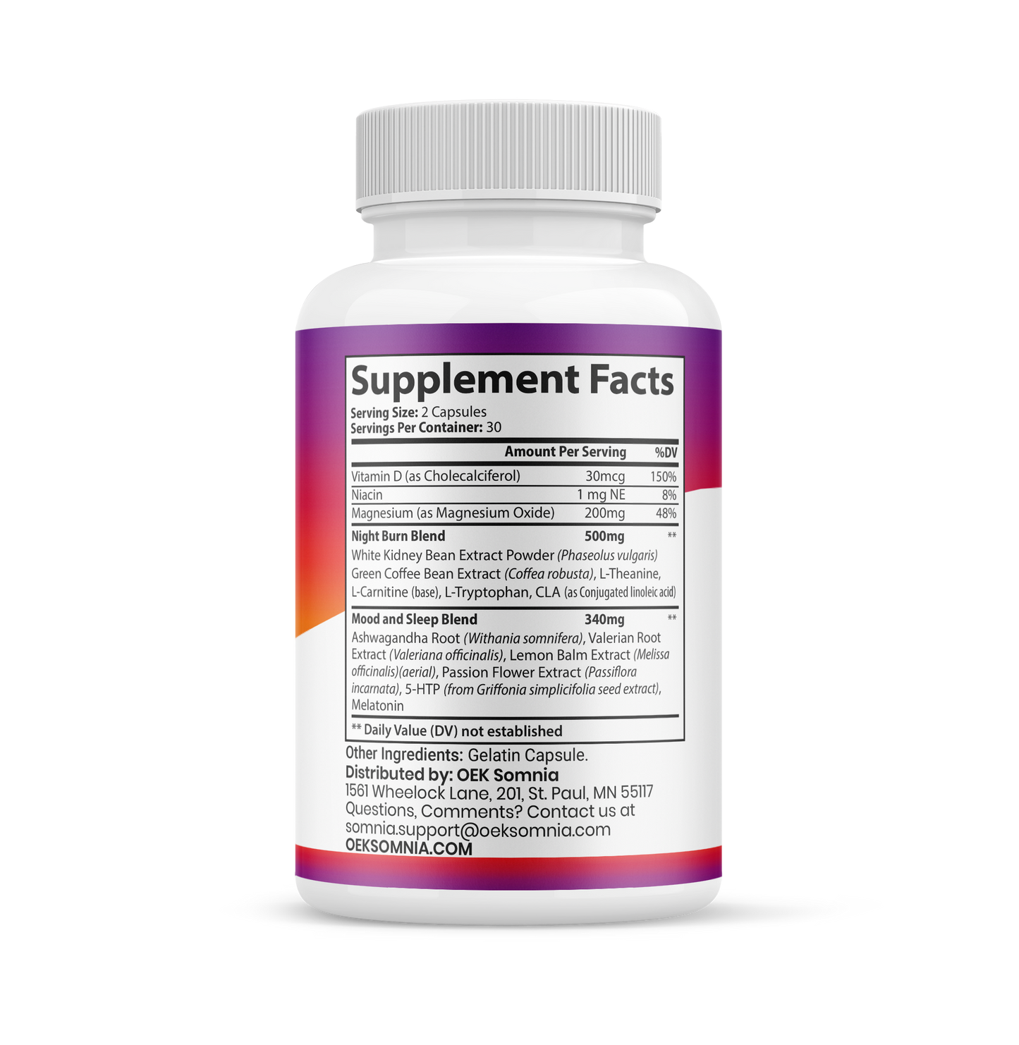 OEK Night Time Fat Burner Supplement Facts